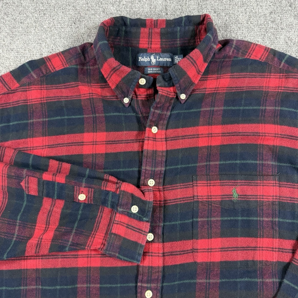 Vintage Ralph Lauren Flannel Mens XL Red Plaid Big Shirt 90s Pony Outdoors